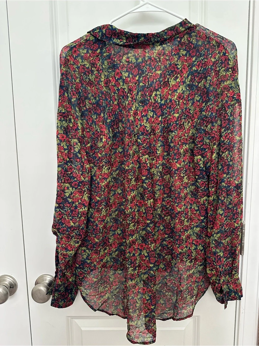 Free People Sheer Floral Print Button Down Shirt